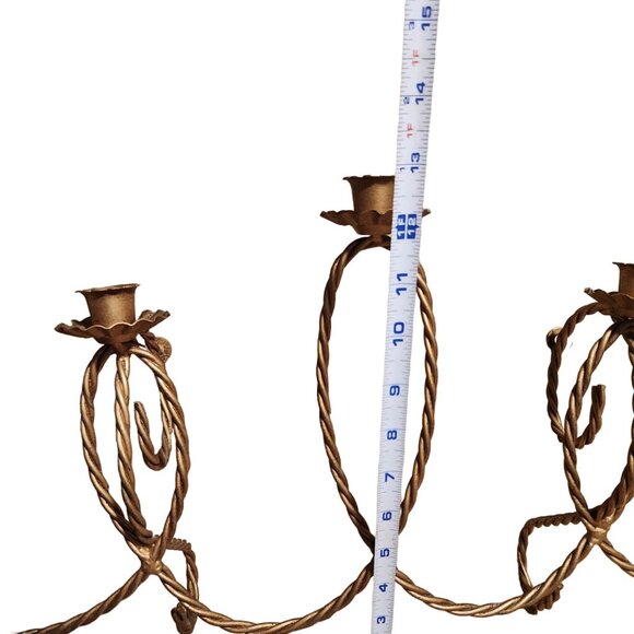 Vintage 1940s Gold Gild Metal Wall-Mounted 5-Arm Candle Holder MCM Glam Regency - Picture 2 of 7